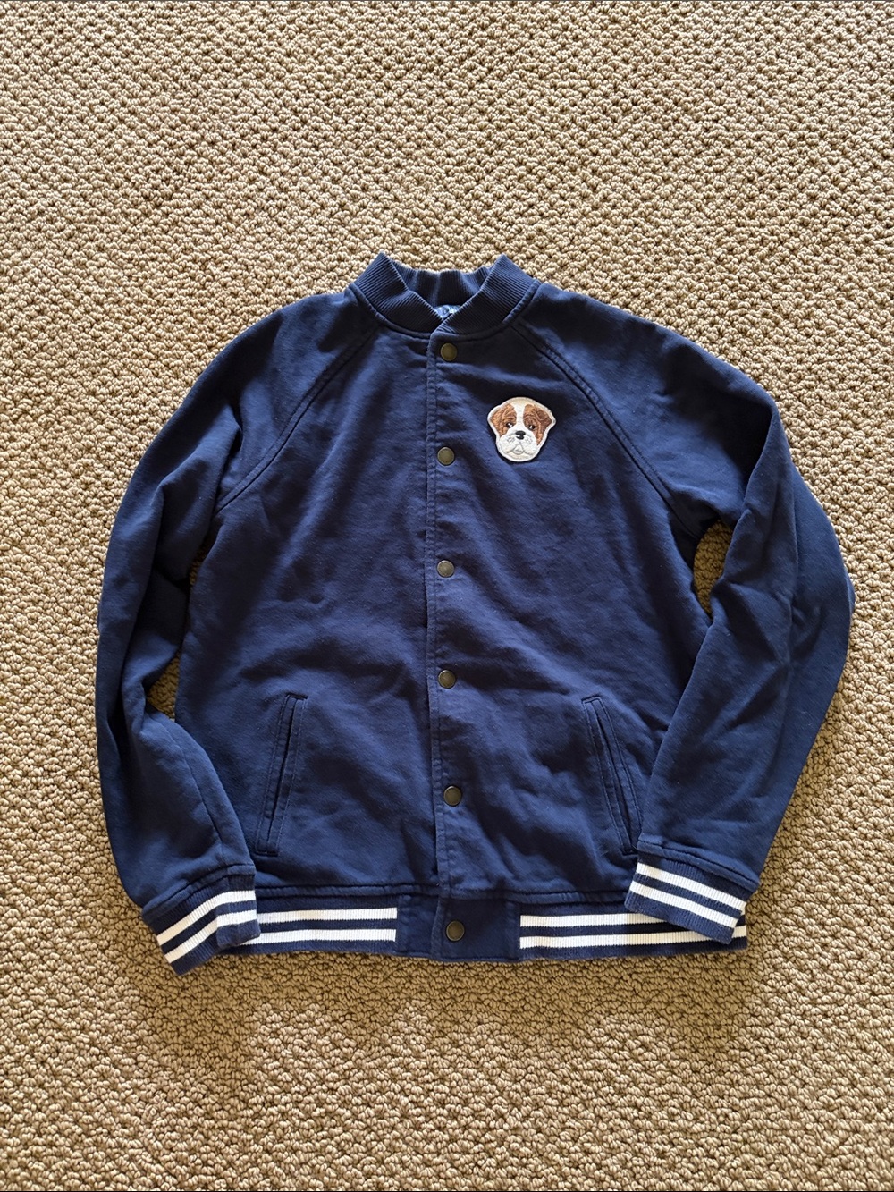 Janie & Jack Navy Button-Up Bomber Jacket Dog Patch